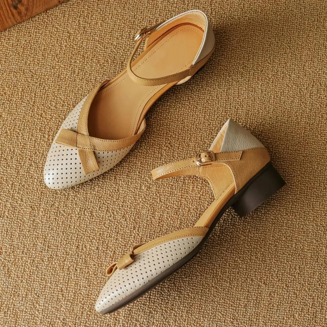 Womens Buckle Strap Ankle Strap Flat Heel Cover Heel Open Side Vamp Sandals Sheepskin Hollow Out Summer Sandals