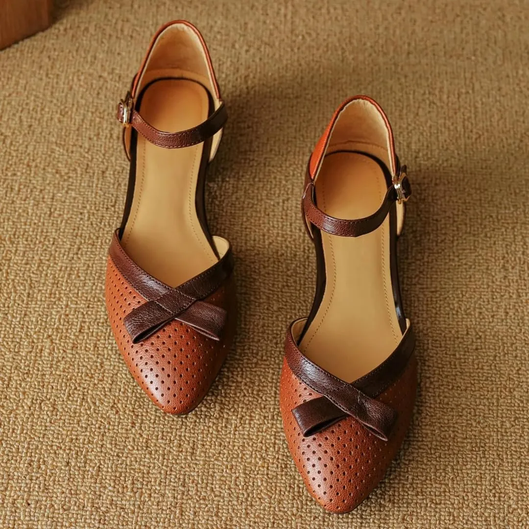 Womens Buckle Strap Ankle Strap Flat Heel Cover Heel Open Side Vamp Sandals Sheepskin Hollow Out Summer Sandals
