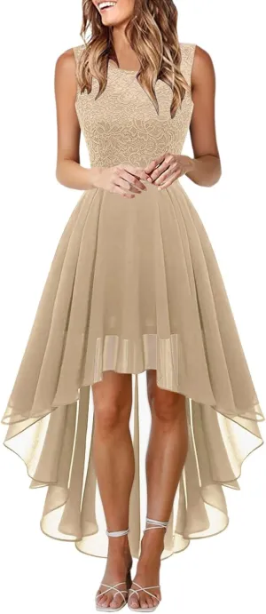 Women's Cocktail Dresses 2025 Trendy Elegant Lace Ruffle Hem Chiffon Dress Wedding Guest Evening Party Bridesmaid Dress