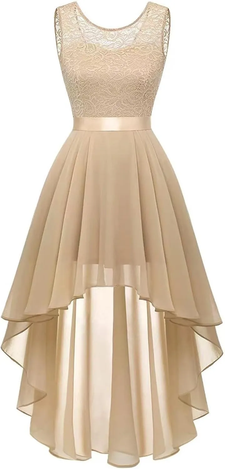 Women's Cocktail Dresses 2025 Trendy Elegant Lace Ruffle Hem Chiffon Dress Wedding Guest Evening Party Bridesmaid Dress