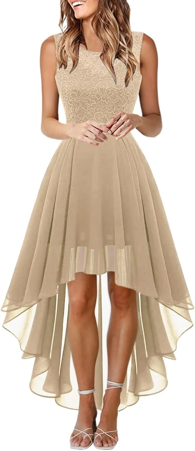 Women's Cocktail Dresses 2025 Trendy Elegant Lace Ruffle Hem Chiffon Dress Wedding Guest Evening Party Bridesmaid Dress
