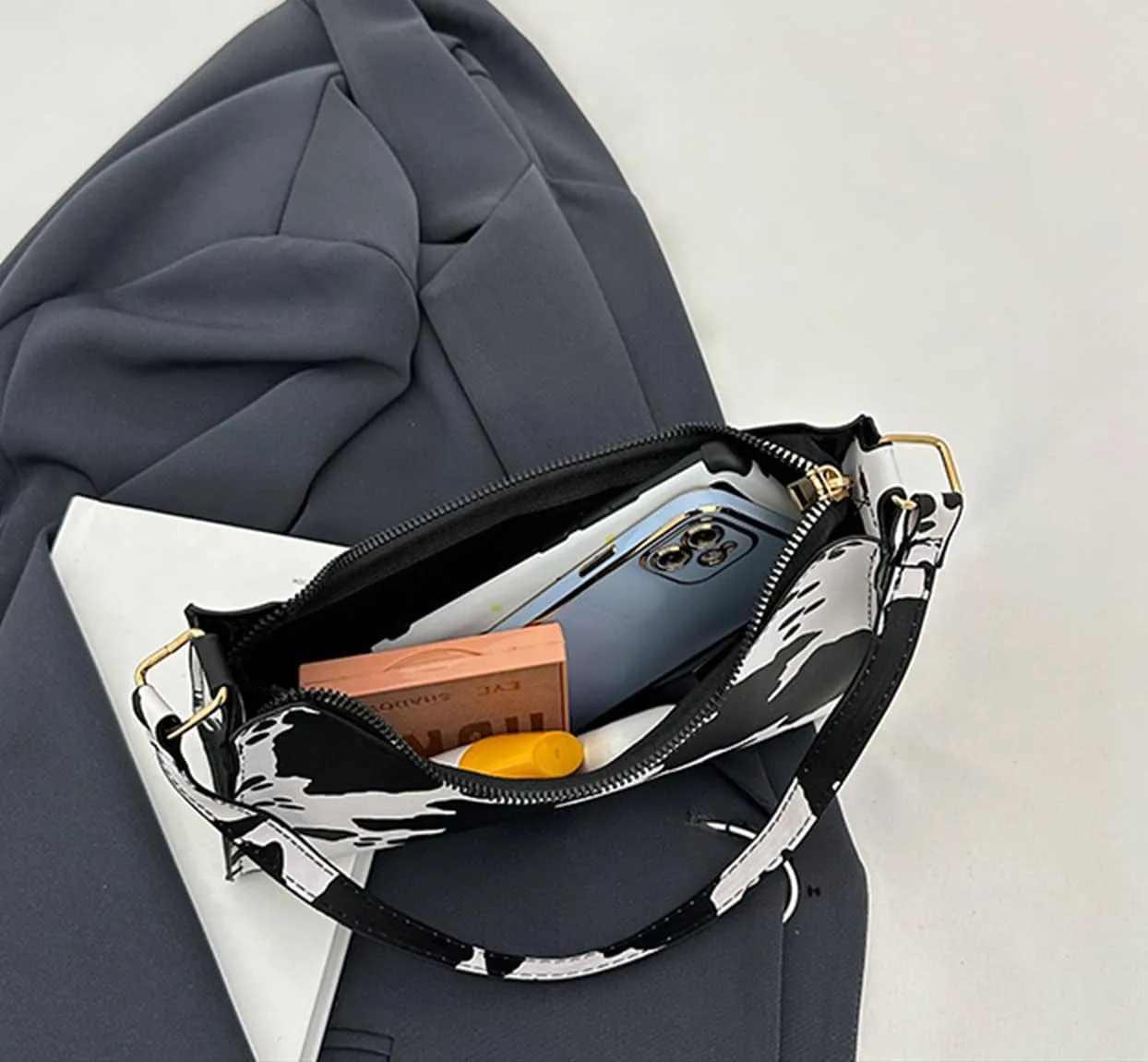Women's Cow Print Tote Shoulder Bag Small PU Leather Underarm Bag Trendy Handbag Wallet Travel Bag