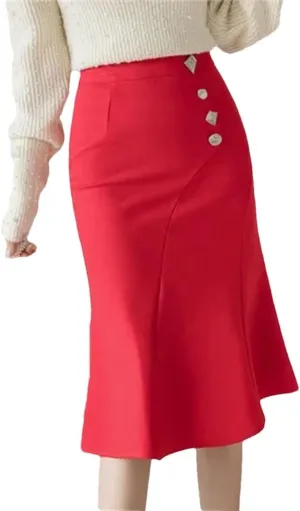 Womens Fashion High Waist Long Black Skirts Korean Elegant Office Skirt