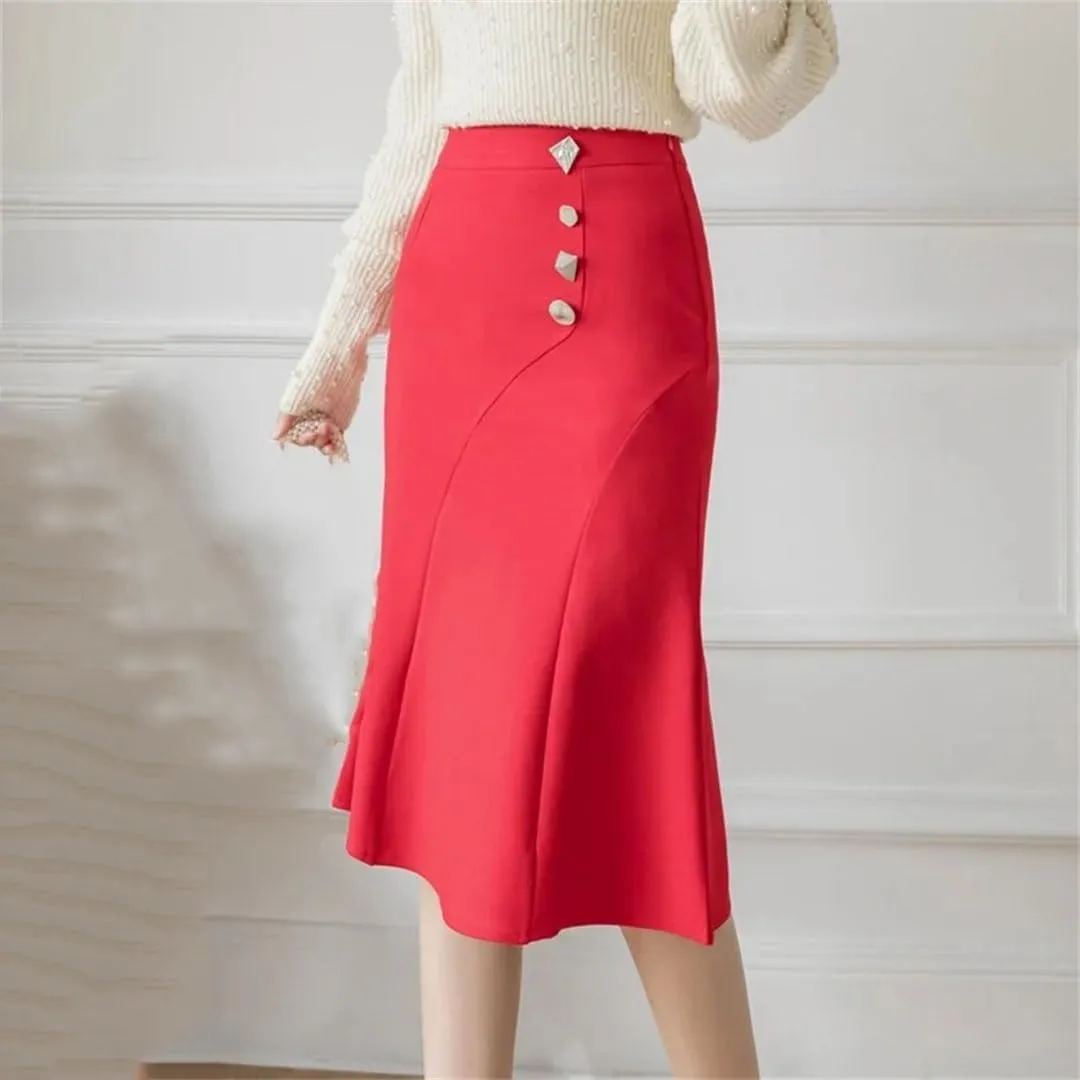 Womens Fashion High Waist Long Black Skirts Korean Elegant Office Skirt