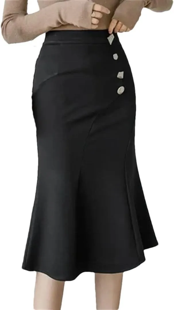 Womens Fashion High Waist Long Black Skirts Korean Elegant Office Skirt