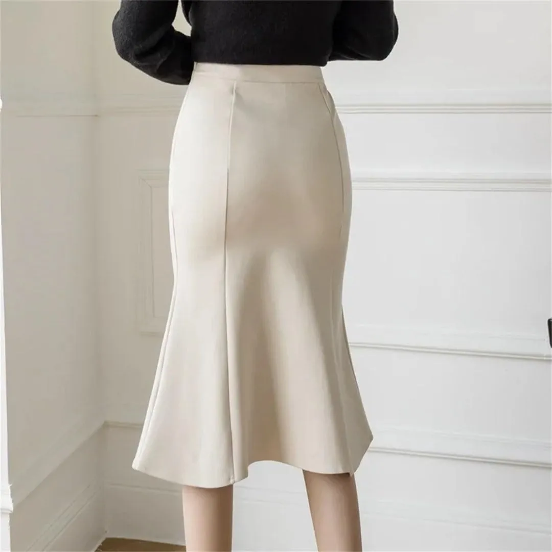 Womens Fashion High Waist Long Black Skirts Korean Elegant Office Skirt