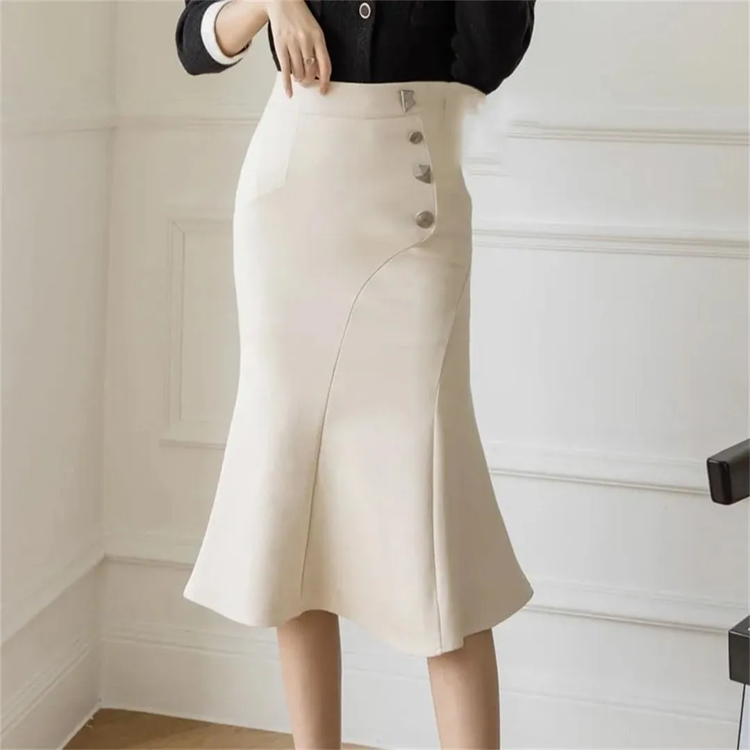 Womens Fashion High Waist Long Black Skirts Korean Elegant Office Skirt