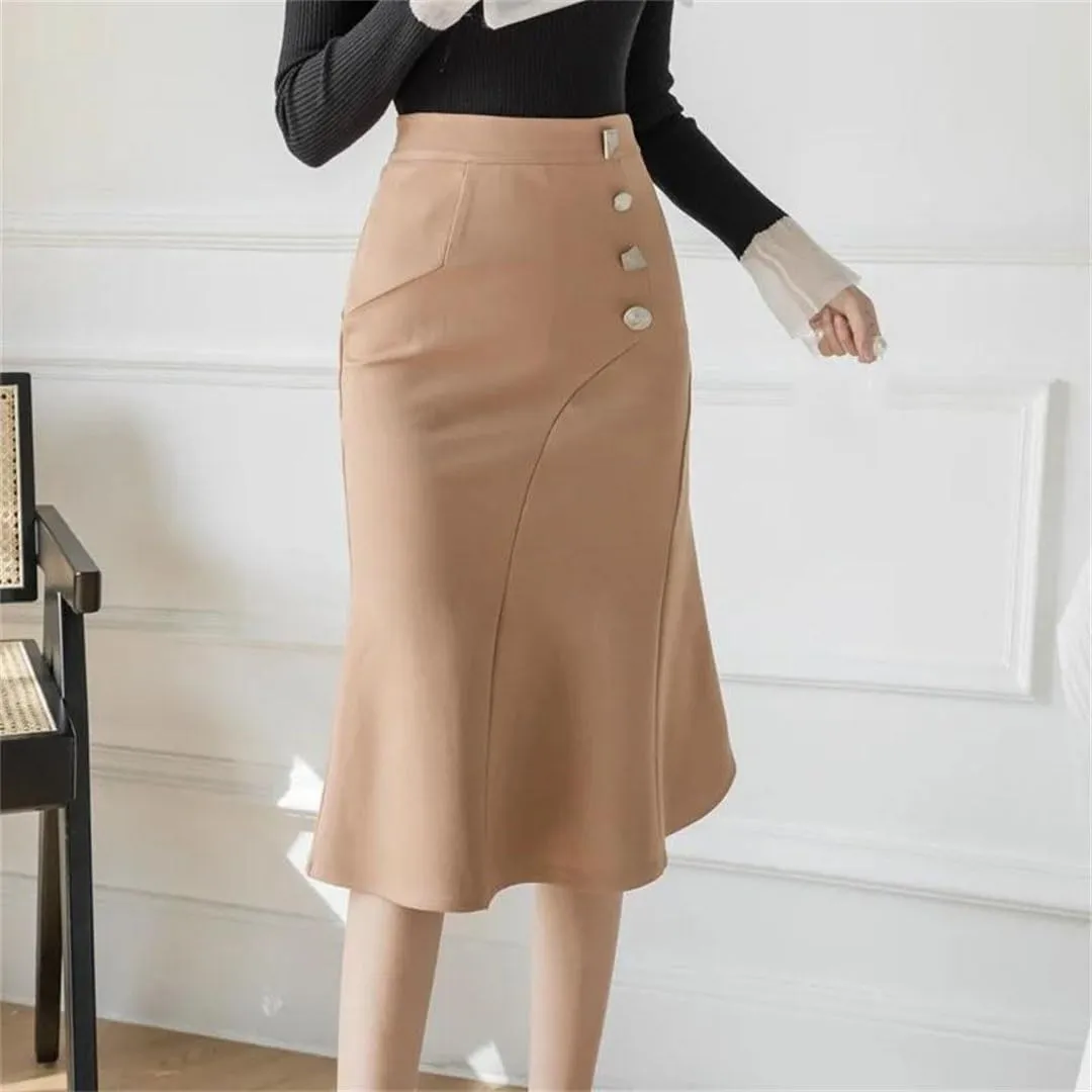 Womens Fashion High Waist Long Black Skirts Korean Elegant Office Skirt