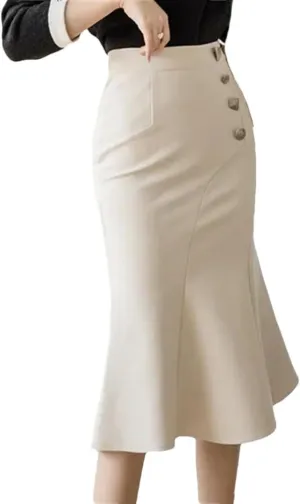 Womens Fashion High Waist Long Black Skirts Korean Elegant Office Skirt