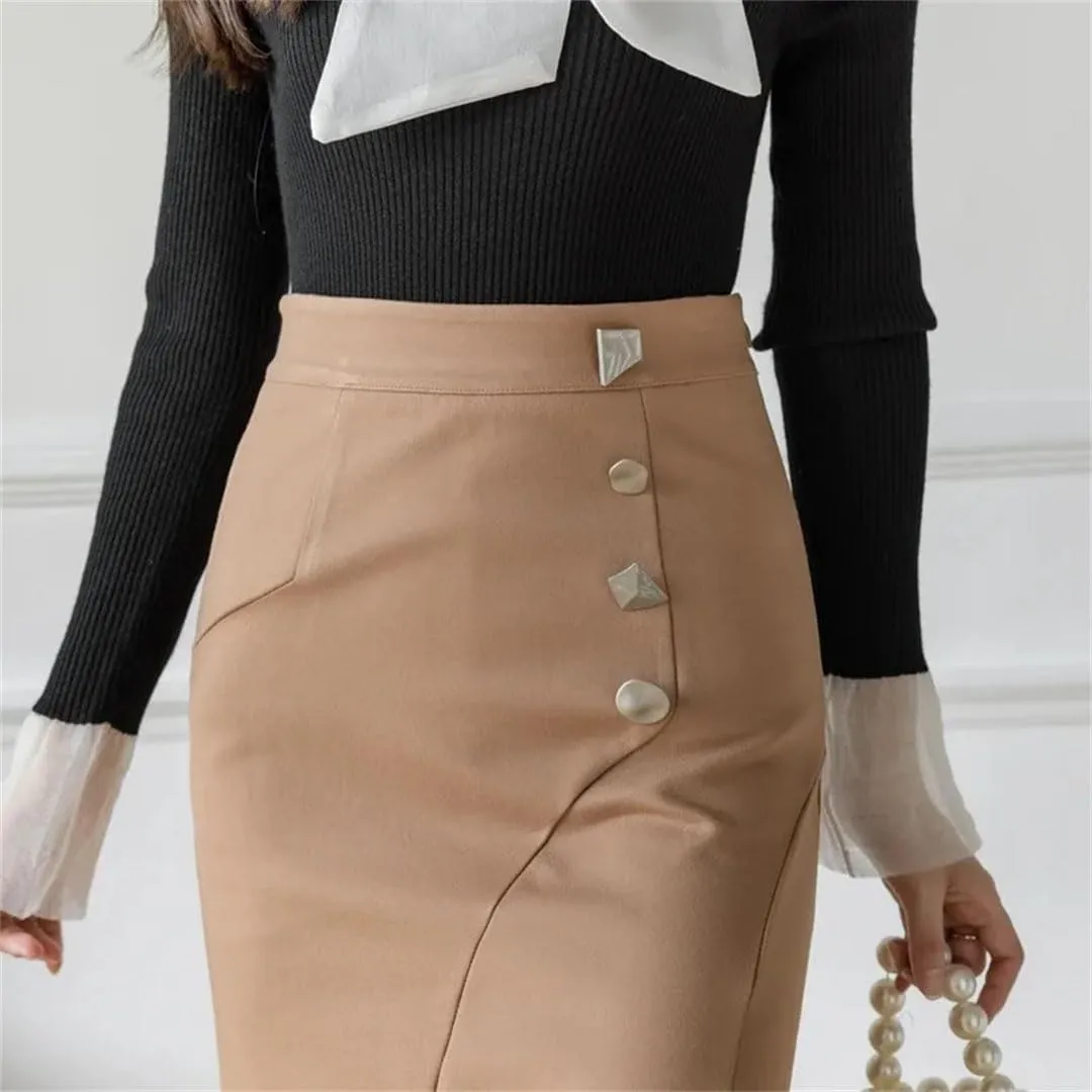 Womens Fashion High Waist Long Black Skirts Korean Elegant Office Skirt