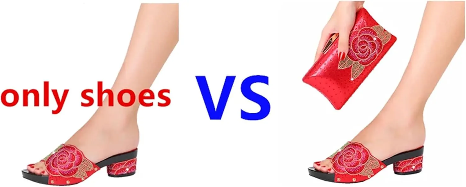 Womens Italian Design Luxury Evening Shoe Bag Suit Rhinestone Dinner Clutch Flat Heel Plus Size Slippers