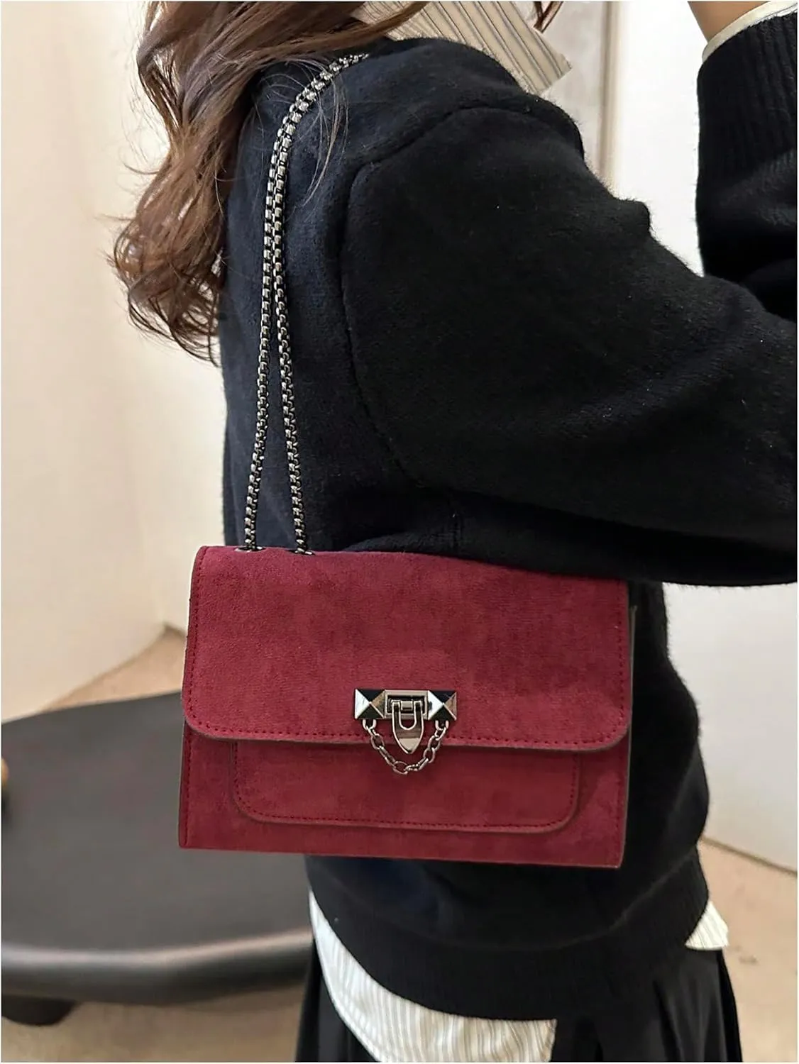 Women's Leopard Print Chain Shoulder Bag Metal Buckle Handbags Leather Clutch Purse