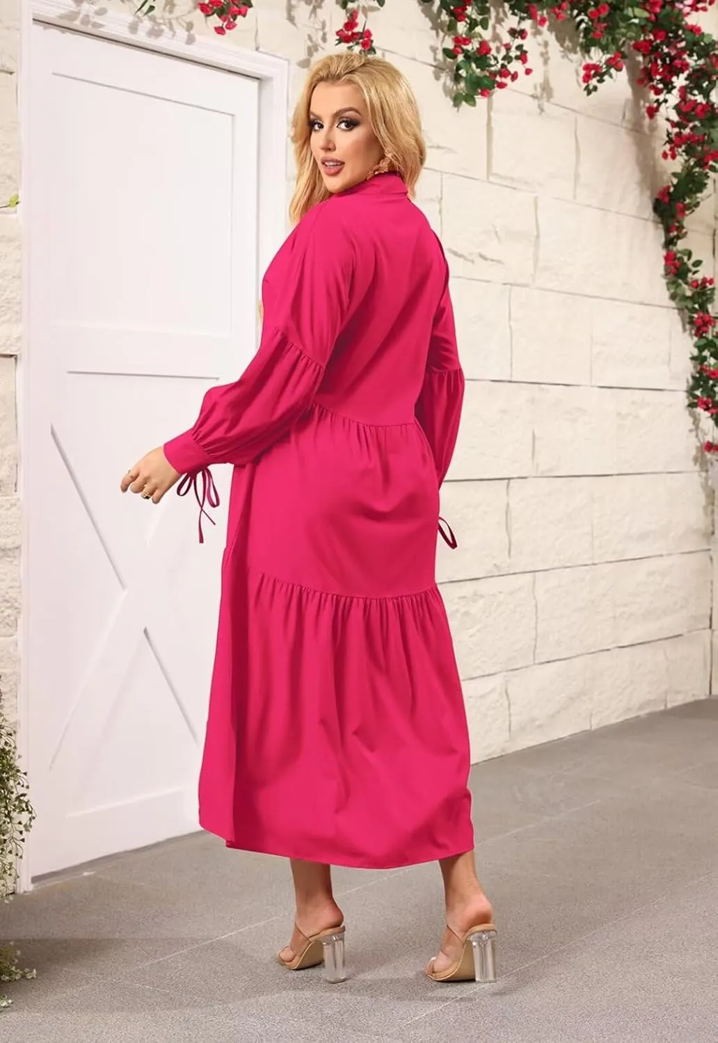 Women's Long Sleeve Maxi Shirt Dress Elegant Button Down Loose Swing Party Dress