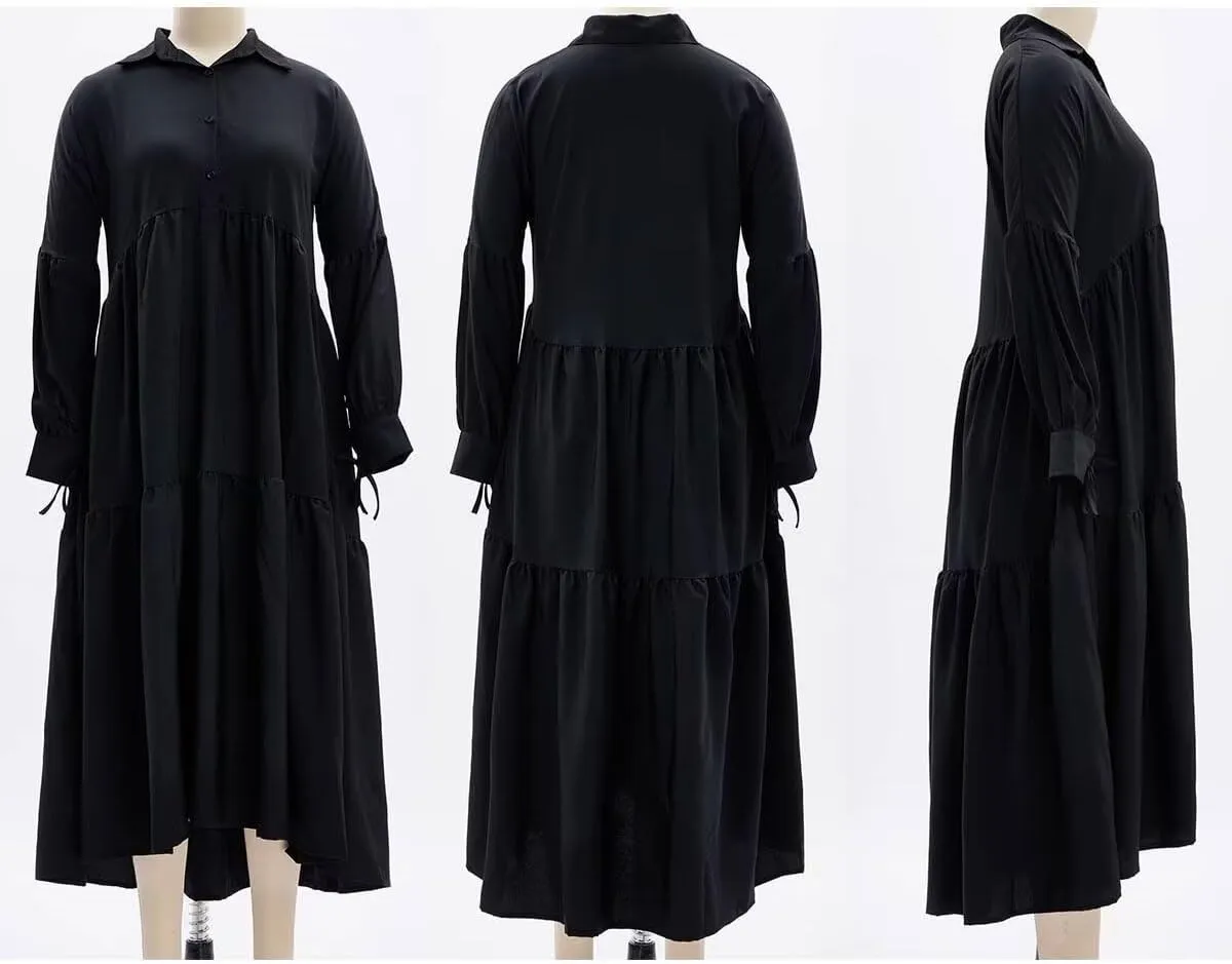 Women's Long Sleeve Maxi Shirt Dress Elegant Button Down Loose Swing Party Dress