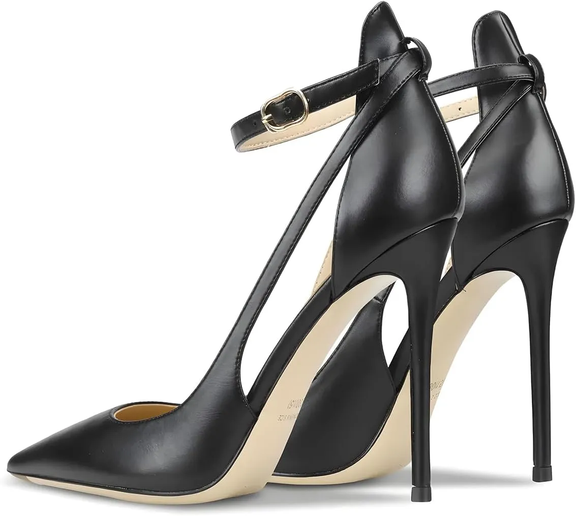 Women's Pointed 3.9 Inch Ankle Strap High Heels Hollow Pumps Wedding Party Dance Dinner Shoes
