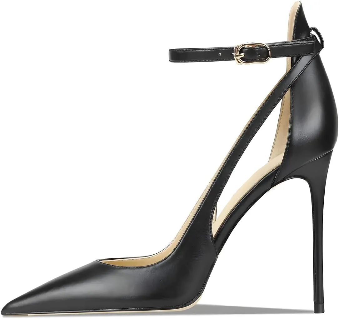 Women's Pointed 3.9 Inch Ankle Strap High Heels Hollow Pumps Wedding Party Dance Dinner Shoes