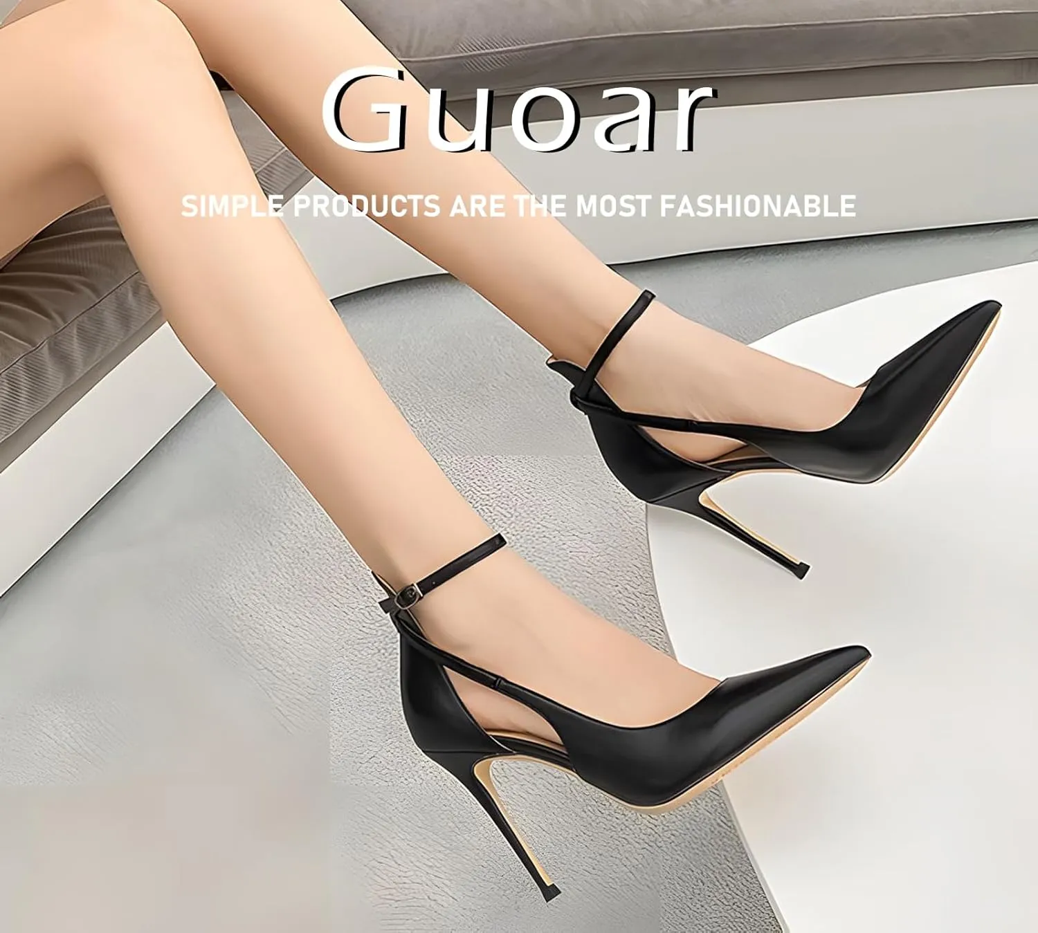 Women's Pointed 3.9 Inch Ankle Strap High Heels Hollow Pumps Wedding Party Dance Dinner Shoes