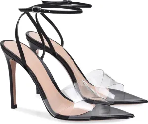 Women'S Sexy Transparent One Strap Stilettos Sandals Fashion Open Pointed Toe Ankle Strap Dress High Heels Comfort Wedding Bridal Party Shoes