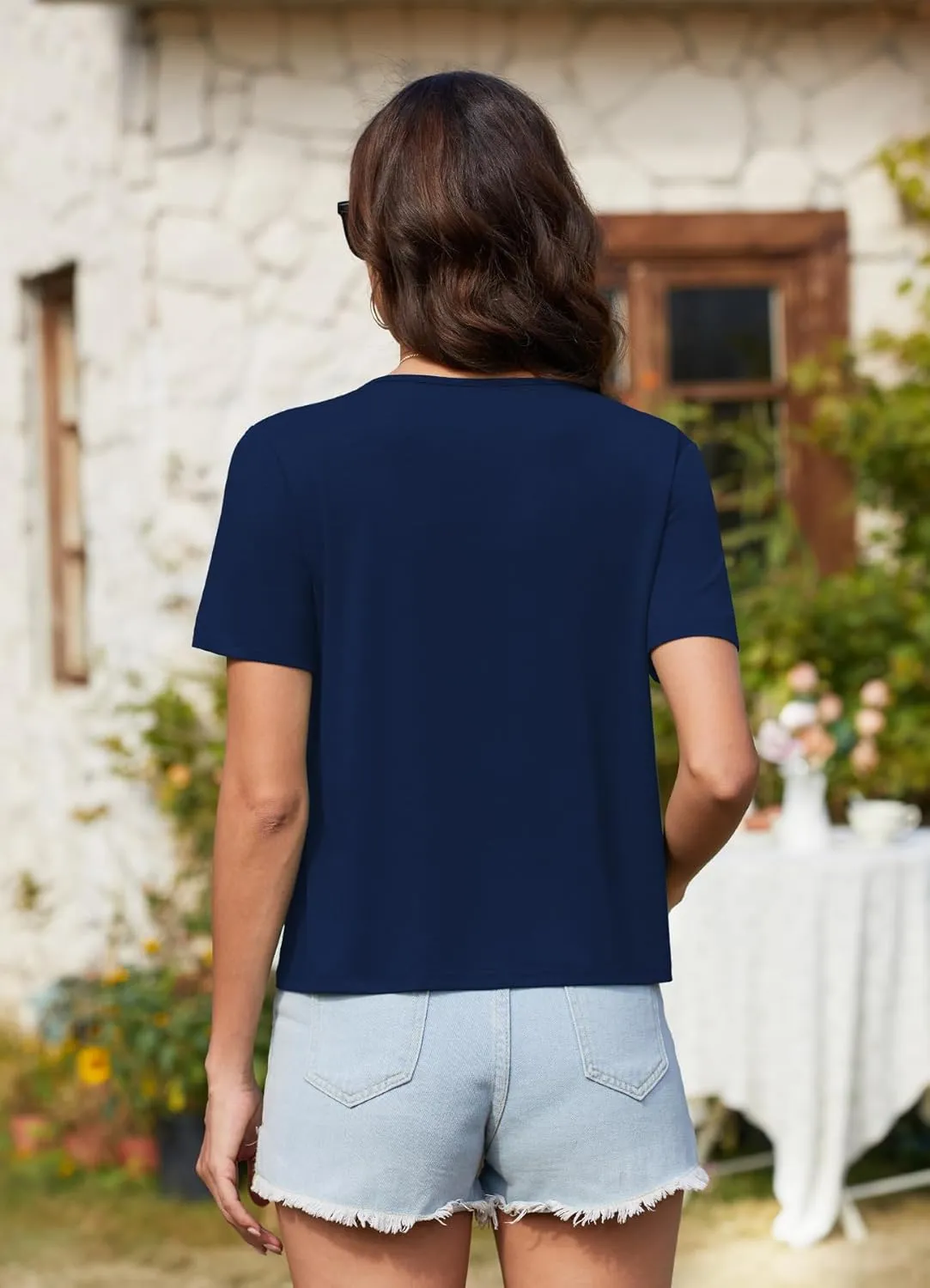 Womens Sexy V Neck Tops Summer Cute Ruffle Shirts Cutout Tie Bow Blouse Short Sleeve Crop Tops