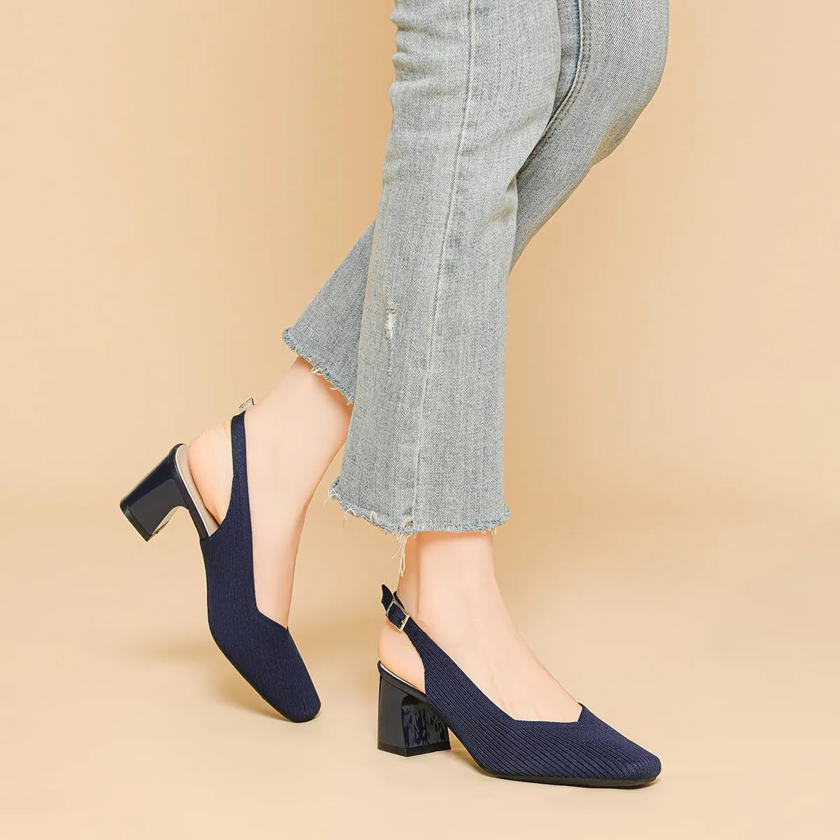 Womens Slingback Heels Square Toe Comfortable Chunky Heels Pumps Sexy Low Block Heel Wedding Dressy Work Office Shoes