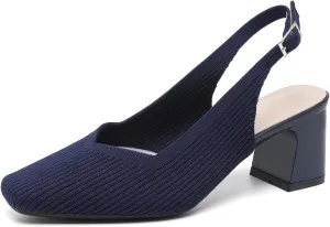 Womens Slingback Heels Square Toe Comfortable Chunky Heels Pumps Sexy Low Block Heel Wedding Dressy Work Office Shoes
