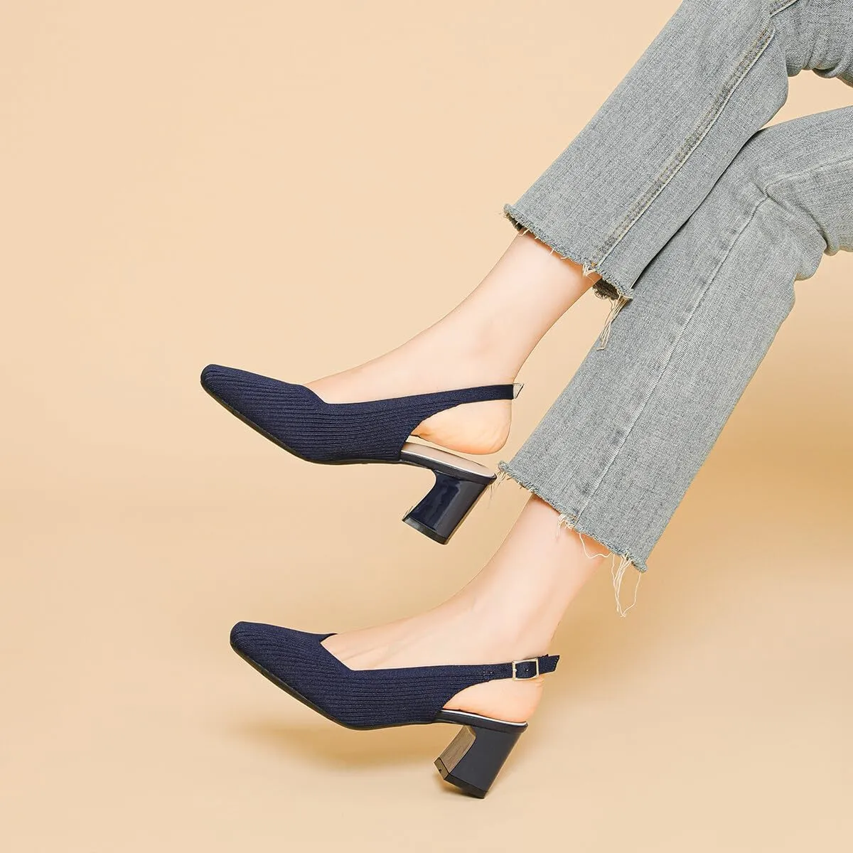 Womens Slingback Heels Square Toe Comfortable Chunky Heels Pumps Sexy Low Block Heel Wedding Dressy Work Office Shoes