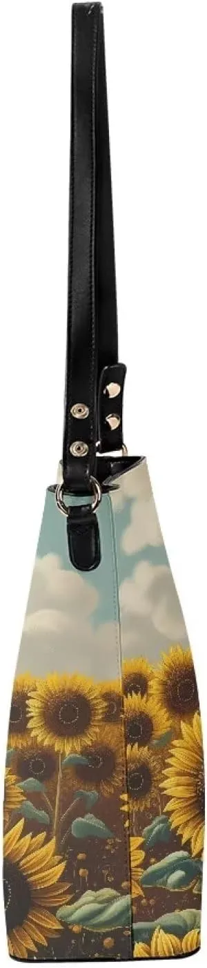 Women's Soft Leather Bucket Tote Bag Retro Hobo Handbag for Outdoors
