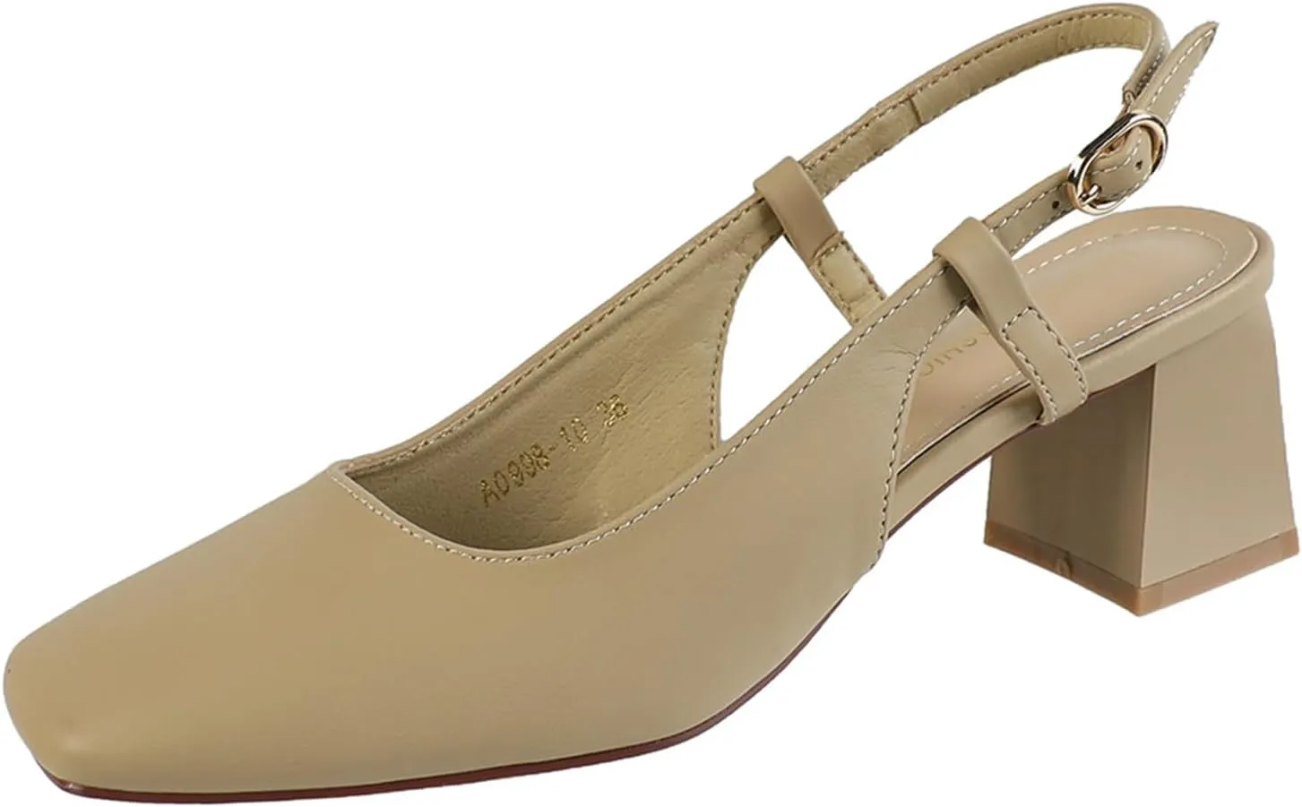 Women's Square Toe Leather Chunky Heel Slingback Formal Pumps Shoes,Comfortable Closed Toe Slip-On Adjustable Ankle Strap Block Heel Dress Shoes,for Wedding Party Dinner