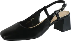 Women's Square Toe Leather Chunky Heel Slingback Formal Pumps Shoes,Comfortable Closed Toe Slip-On Adjustable Ankle Strap Block Heel Dress Shoes,for Wedding Party Dinner