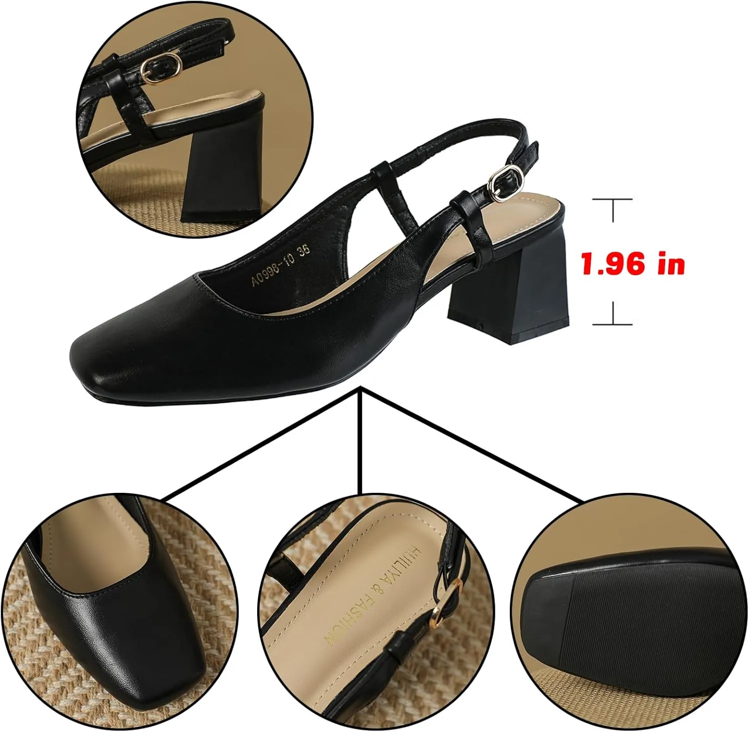 Women's Square Toe Leather Chunky Heel Slingback Formal Pumps Shoes,Comfortable Closed Toe Slip-On Adjustable Ankle Strap Block Heel Dress Shoes,for Wedding Party Dinner