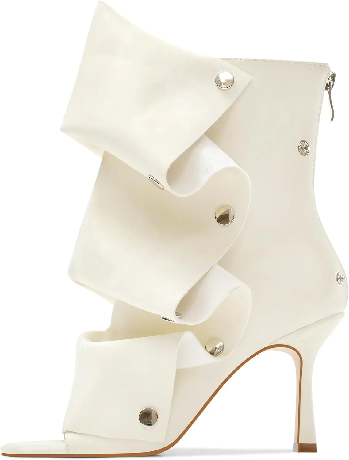Women's Stylish Wrinkles High Heels Buttons Summer Booties Ladies Unique Ruched Metals Thin Heels Spring Short Boots