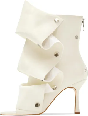 Women's Stylish Wrinkles High Heels Buttons Summer Booties Ladies Unique Ruched Metals Thin Heels Spring Short Boots