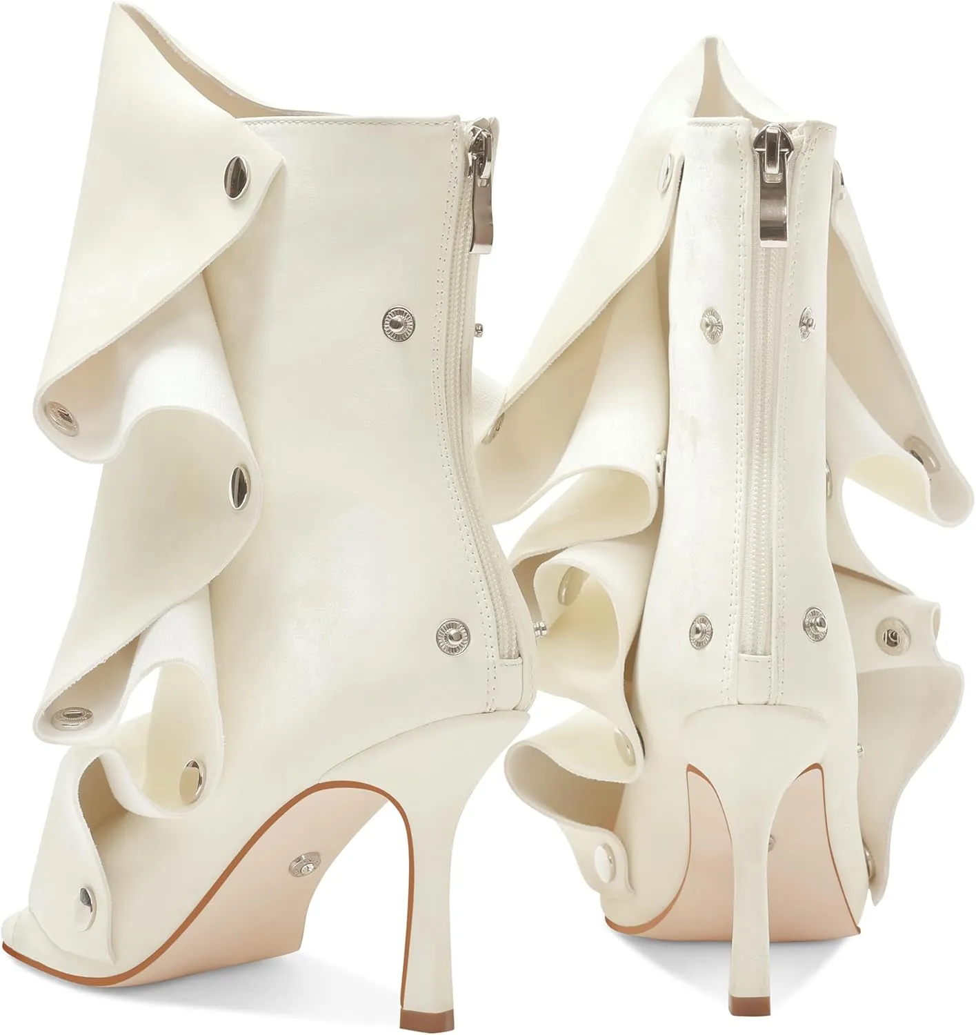 Women's Stylish Wrinkles High Heels Buttons Summer Booties Ladies Unique Ruched Metals Thin Heels Spring Short Boots