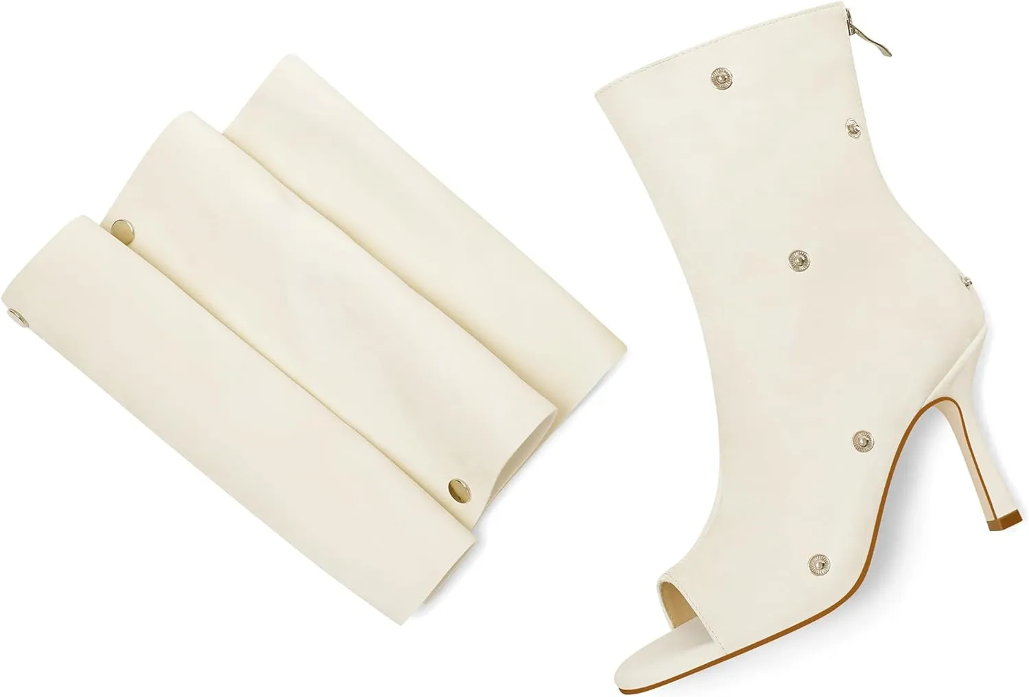 Women's Stylish Wrinkles High Heels Buttons Summer Booties Ladies Unique Ruched Metals Thin Heels Spring Short Boots