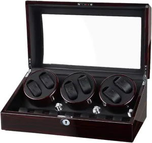 Wood Automatic Rotate Watch Winder 6 7 Storage Display Case Piano Paint Leather Pillow Japan Silent Motor Storages BoxBrown-c