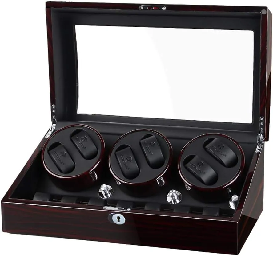 Wood Automatic Rotate Watch Winder 6 7 Storage Display Case Piano Paint Leather Pillow Japan Silent Motor Storages BoxBrown-c