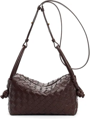 Woven Leather Crossbody Bag, Small Shoulder Purse with Adjustable Strap