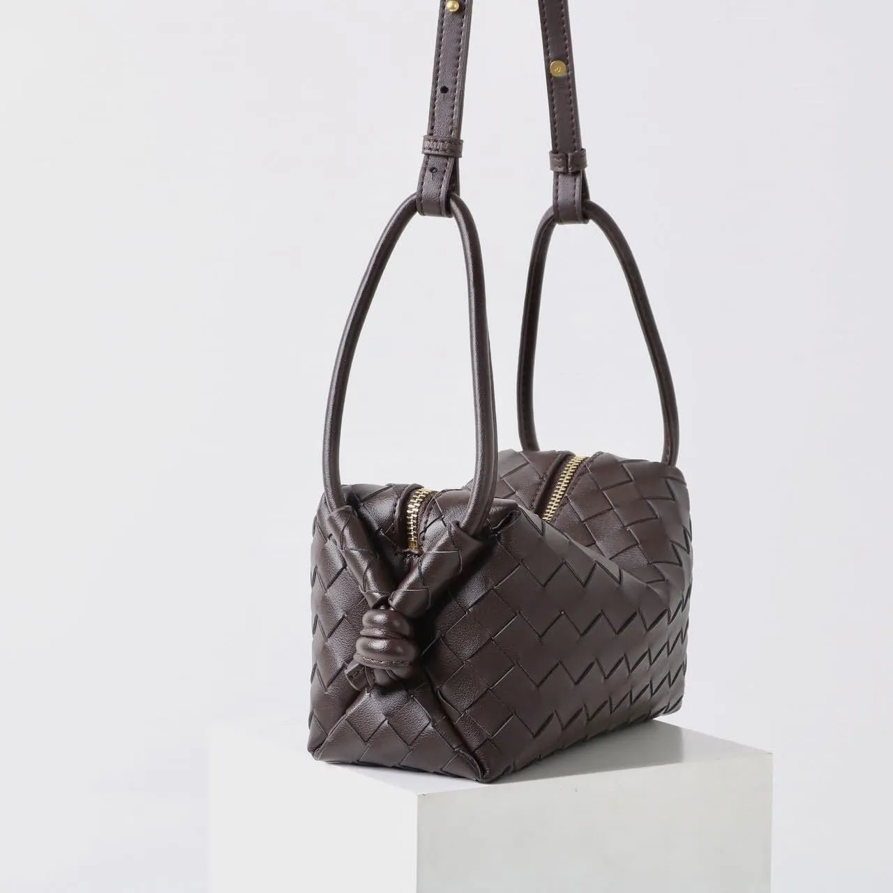 Woven Leather Crossbody Bag, Small Shoulder Purse with Adjustable Strap