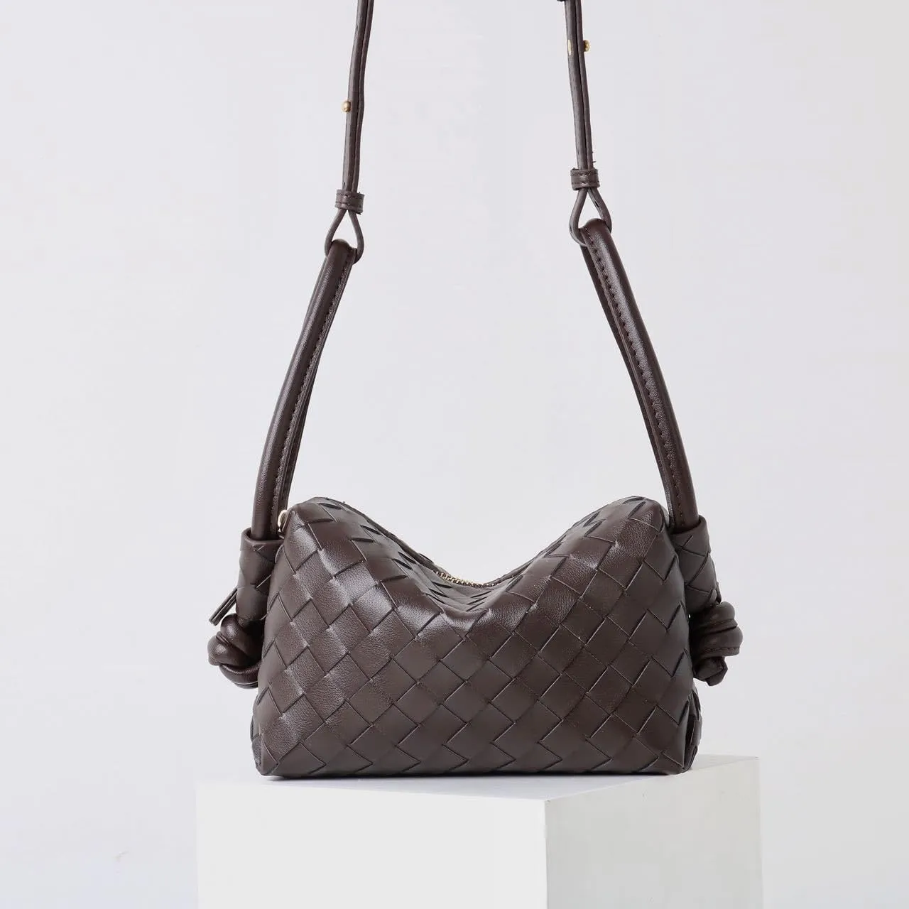 Woven Leather Crossbody Bag, Small Shoulder Purse with Adjustable Strap