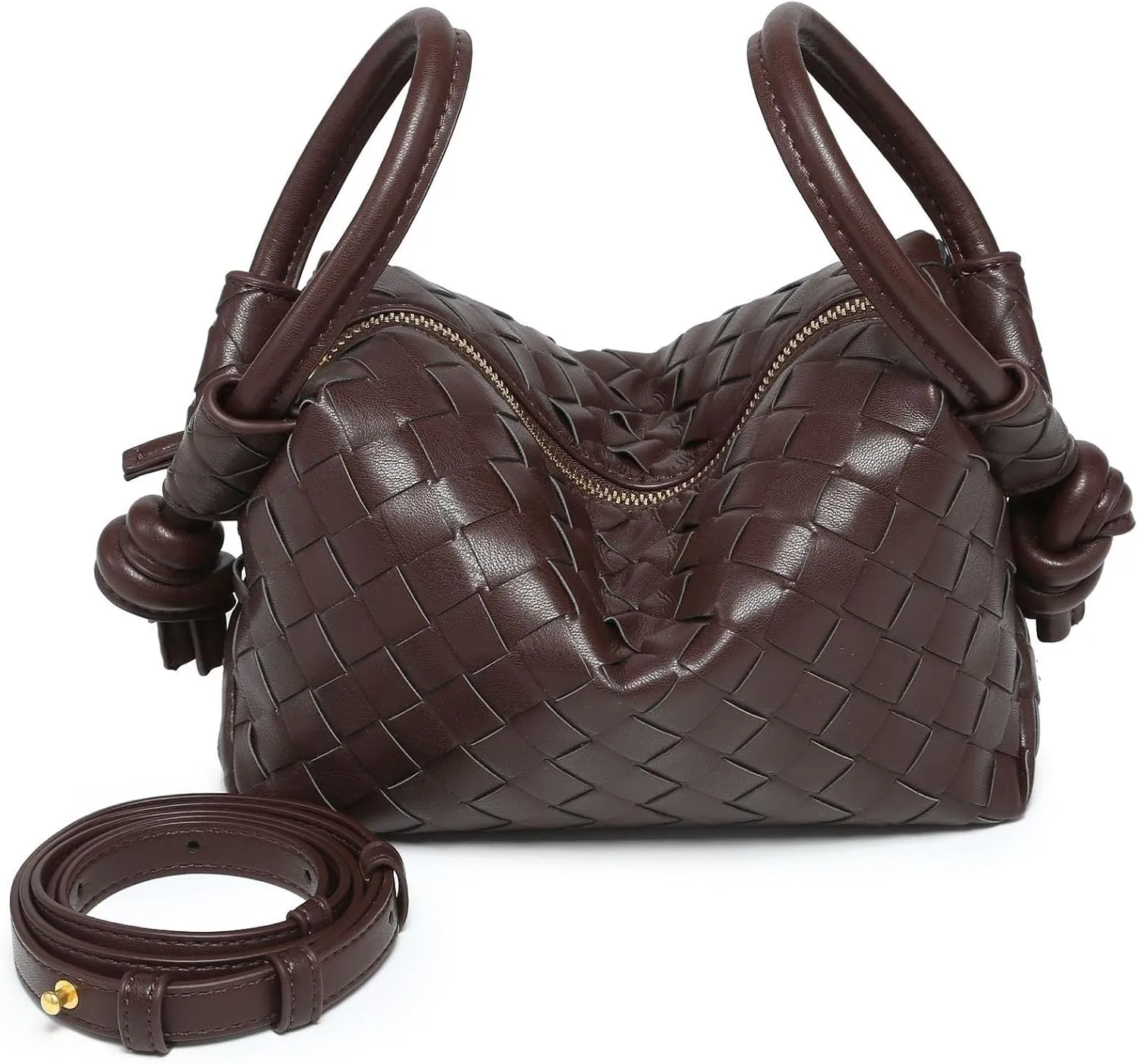 Woven Leather Crossbody Bag, Small Shoulder Purse with Adjustable Strap