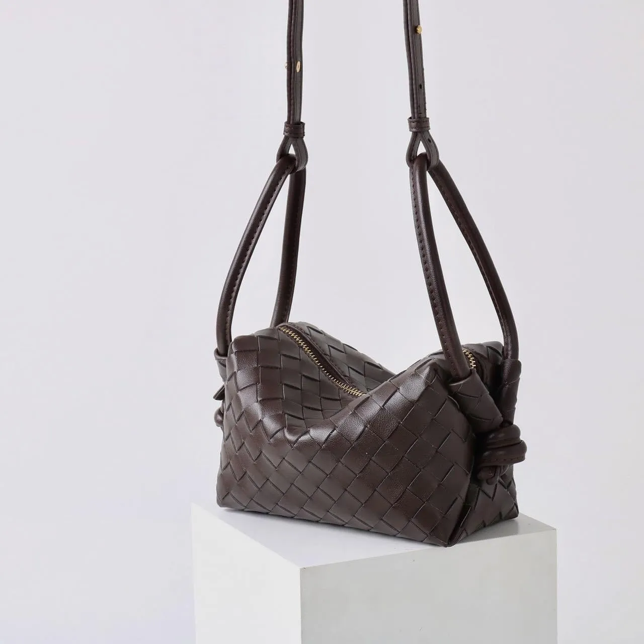 Woven Leather Crossbody Bag, Small Shoulder Purse with Adjustable Strap