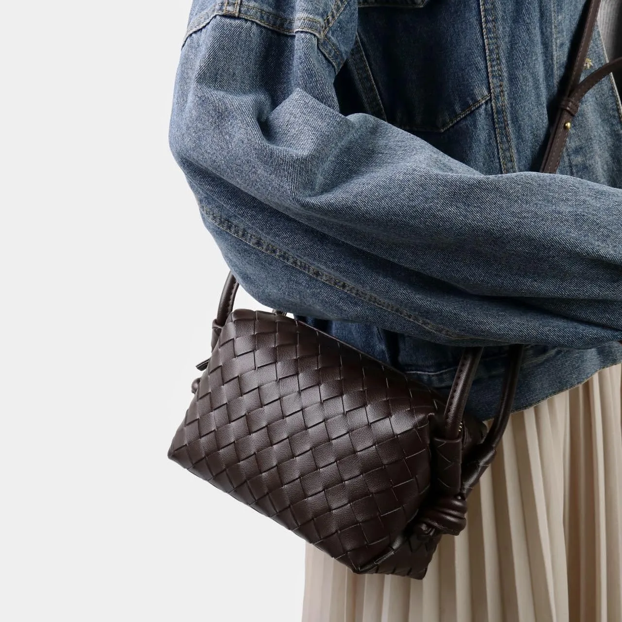 Woven Leather Crossbody Bag, Small Shoulder Purse with Adjustable Strap