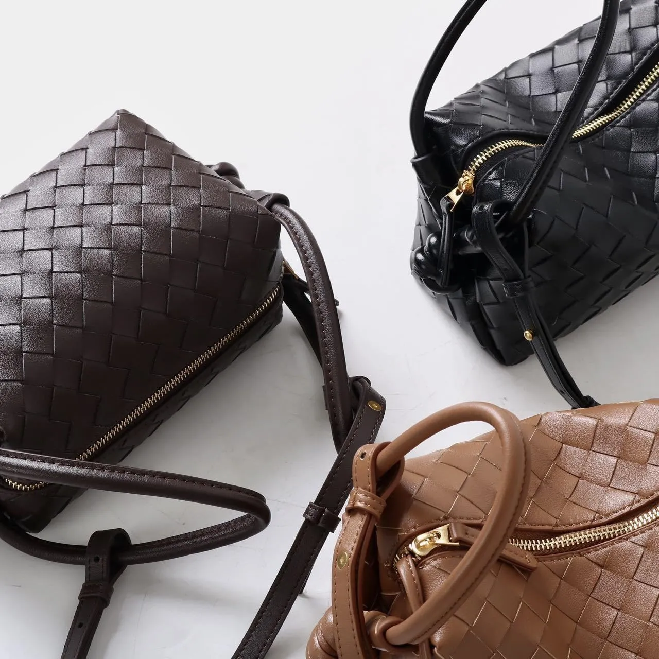 Woven Leather Crossbody Bag, Small Shoulder Purse with Adjustable Strap