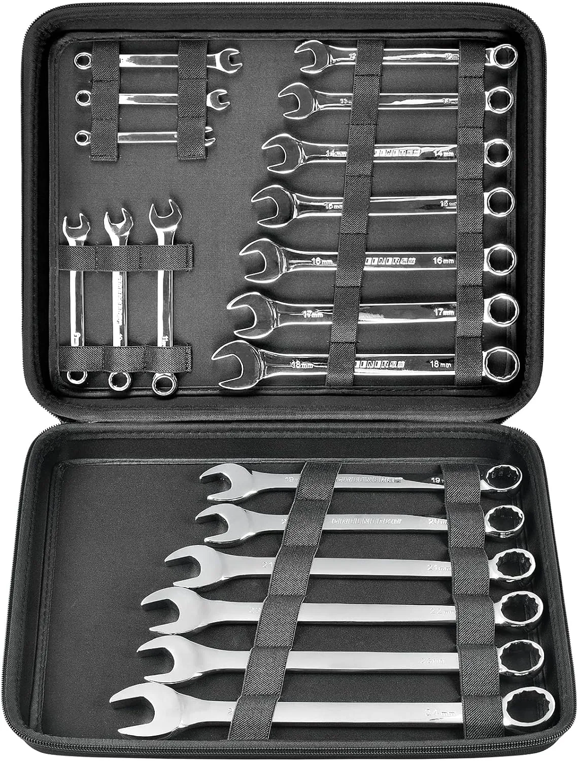 Wrench Organizer Holder Case for Ratcheting Wrench Set Metric & SAE, 19 Combination Ratchet Wrenches Tool Box Roll Pouch for WORKPRO/for EFFICERE/for JAEGER/for GEARWRENCH/for CRAFTSMAN-Bag Only