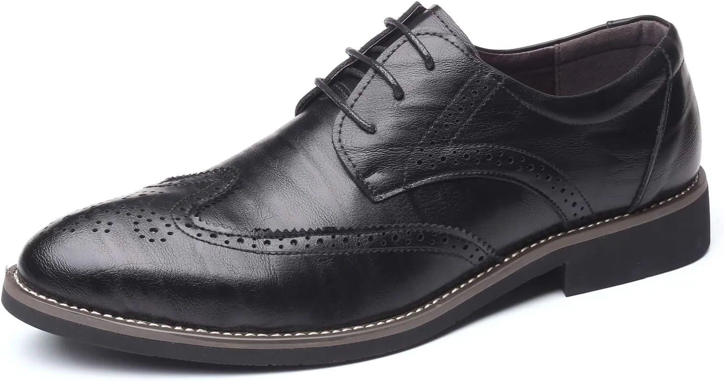 WUIWUIYU Men's Manmade Leather Lace-up Wedding Business Formal Dress Wingtips Brogue Shoes Oxfords