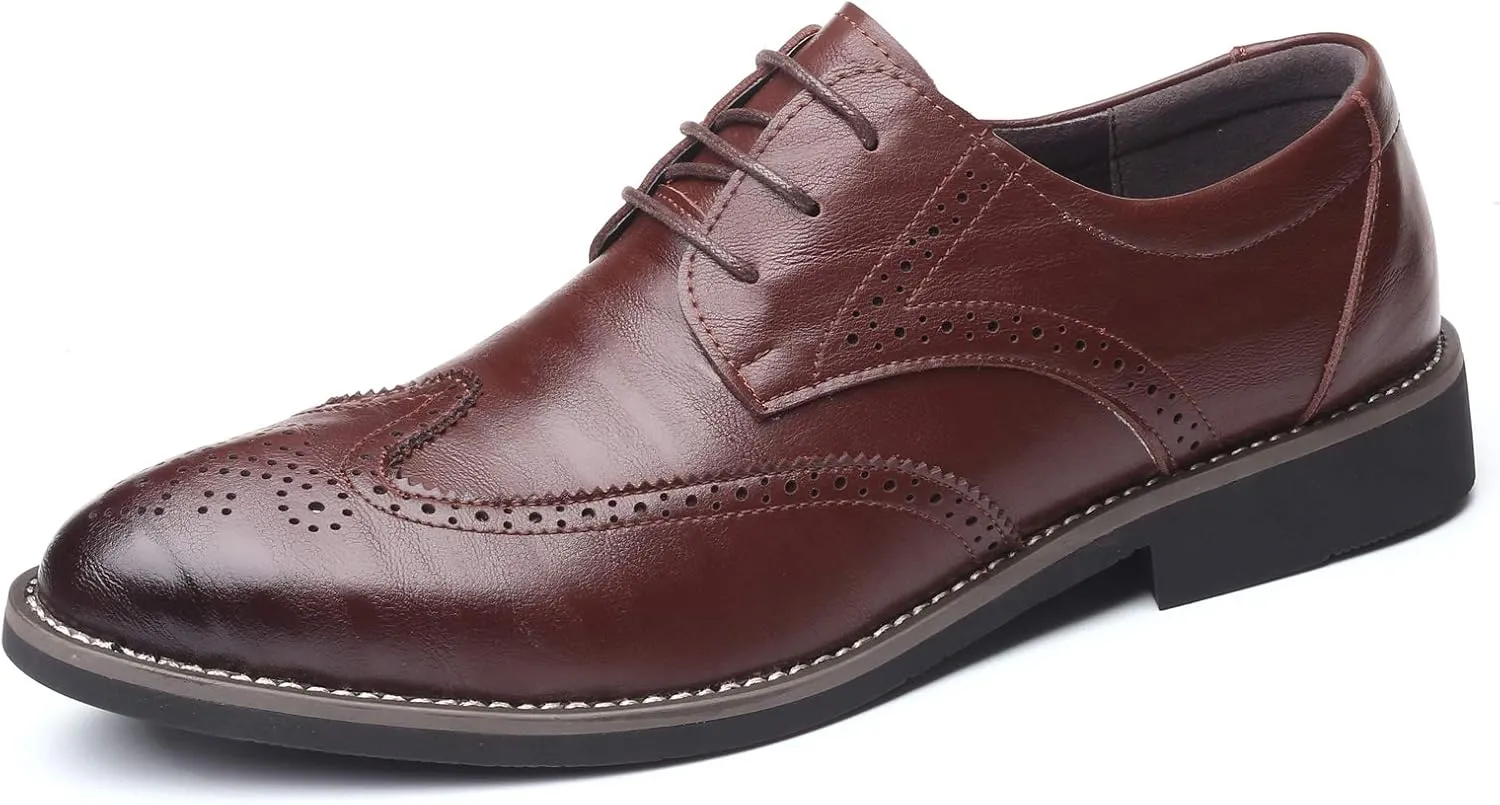 WUIWUIYU Men's Manmade Leather Lace-up Wedding Business Formal Dress Wingtips Brogue Shoes Oxfords