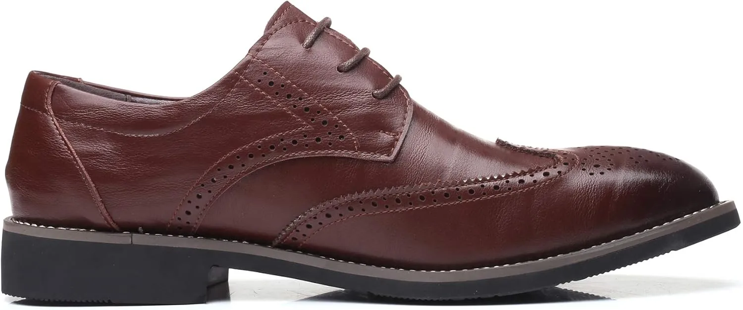 WUIWUIYU Men's Manmade Leather Lace-up Wedding Business Formal Dress Wingtips Brogue Shoes Oxfords