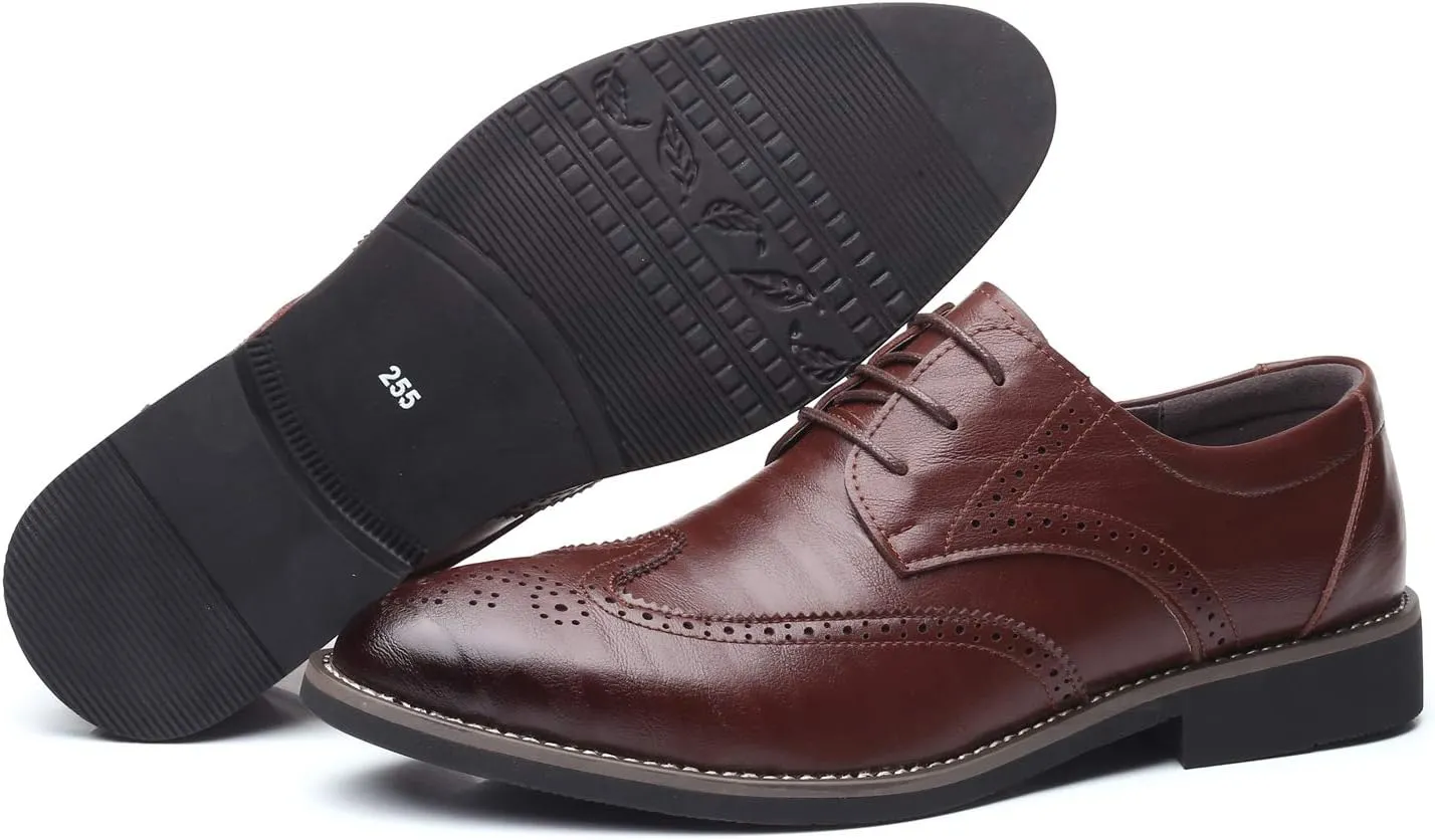 WUIWUIYU Men's Manmade Leather Lace-up Wedding Business Formal Dress Wingtips Brogue Shoes Oxfords
