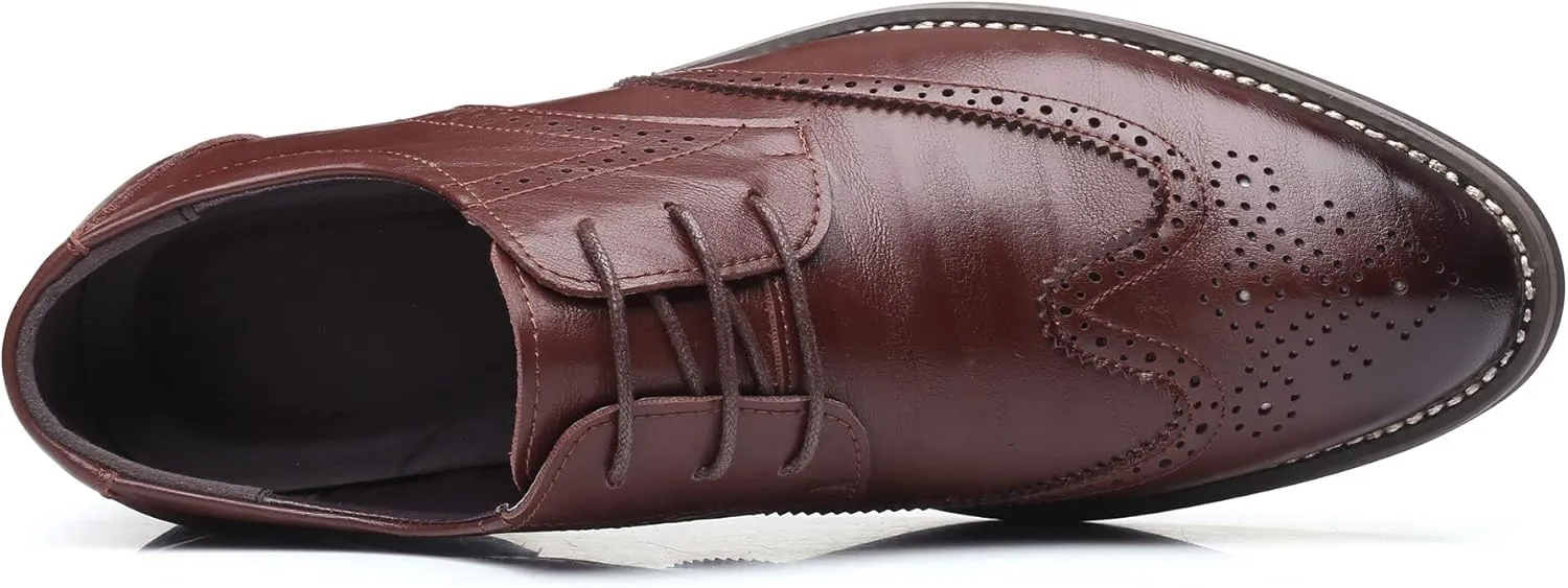 WUIWUIYU Men's Manmade Leather Lace-up Wedding Business Formal Dress Wingtips Brogue Shoes Oxfords