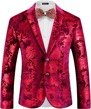 WULFUL Mens Blazer Floral Suit Jacket Slim Fit Stylish Blazer for Men Dinner Party Prom Wedding Tuxedo Jacket